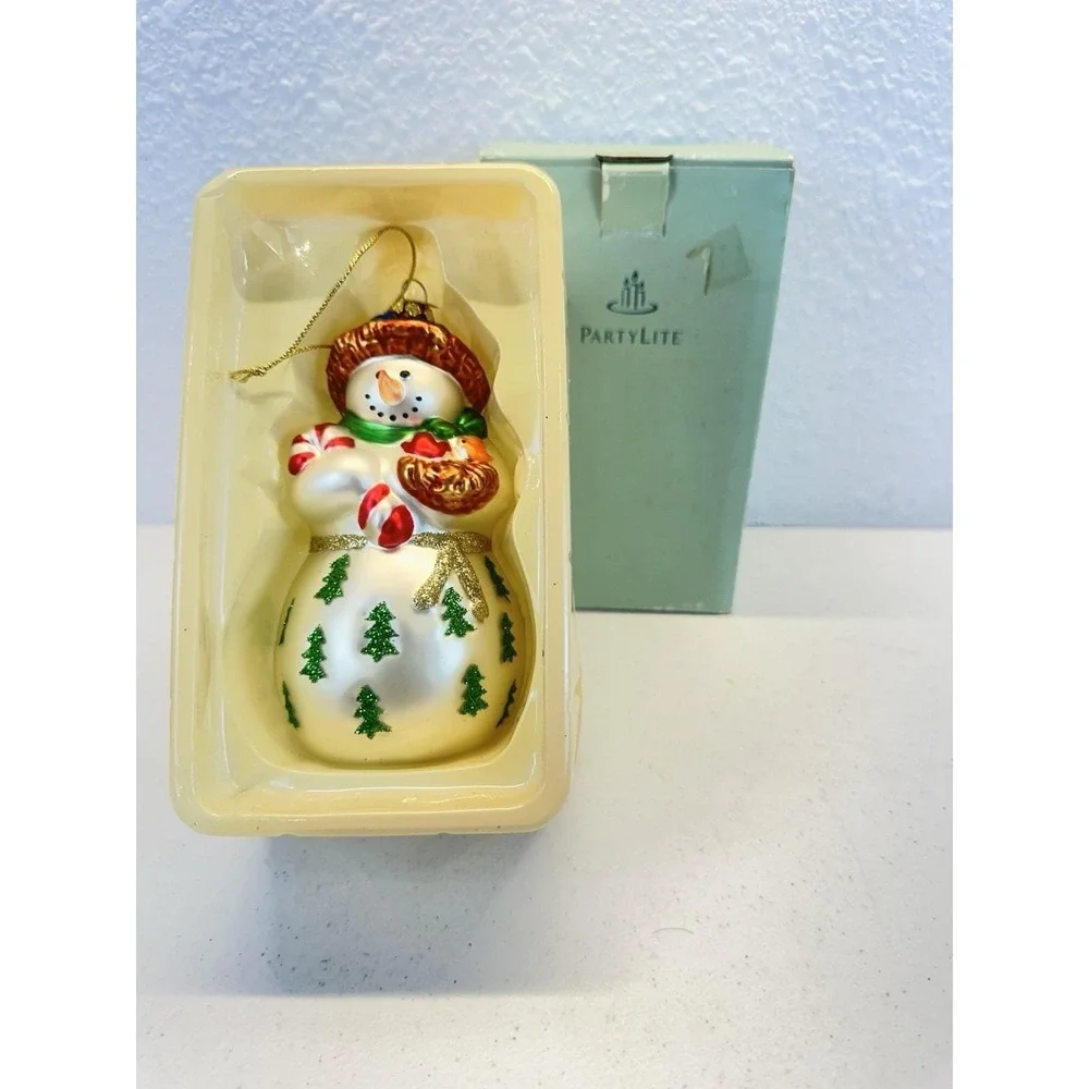 Vintage Party Lite P7632 Snowbell Snowman Mom Glass Ornament Partylite Christmas
